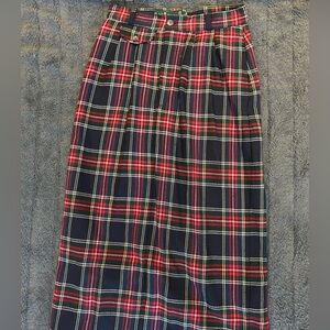 Vintage Ralph Lauren 100% Wool Plaid Long Midi Skirt